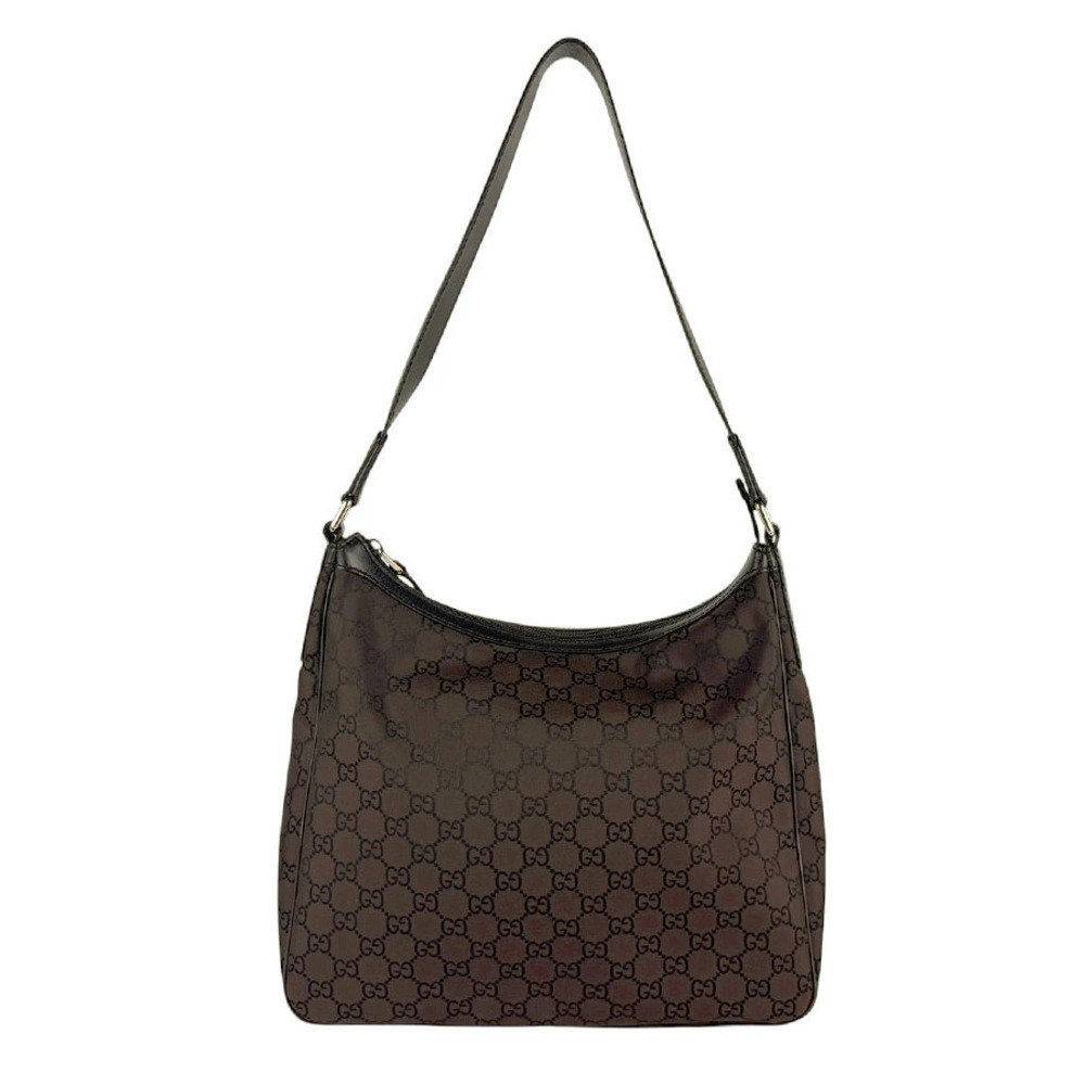 Gucci GG Canvas Leather Hobo Shoulder Bag Brown